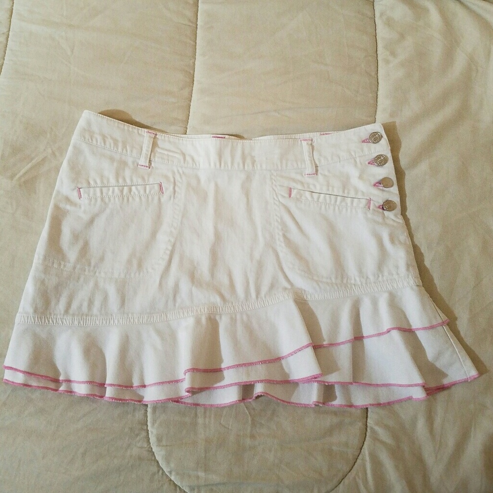 Women White Mini Skirt Pink Embroidery M